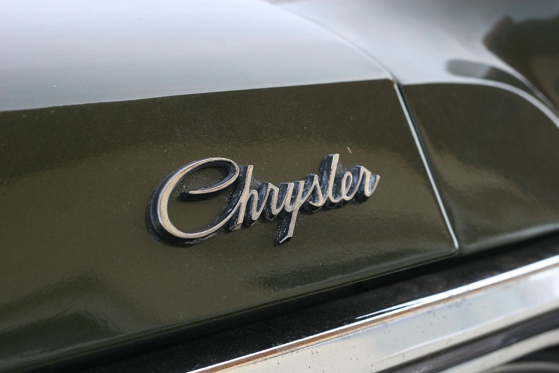 closeup of a Chrysler logo on a car