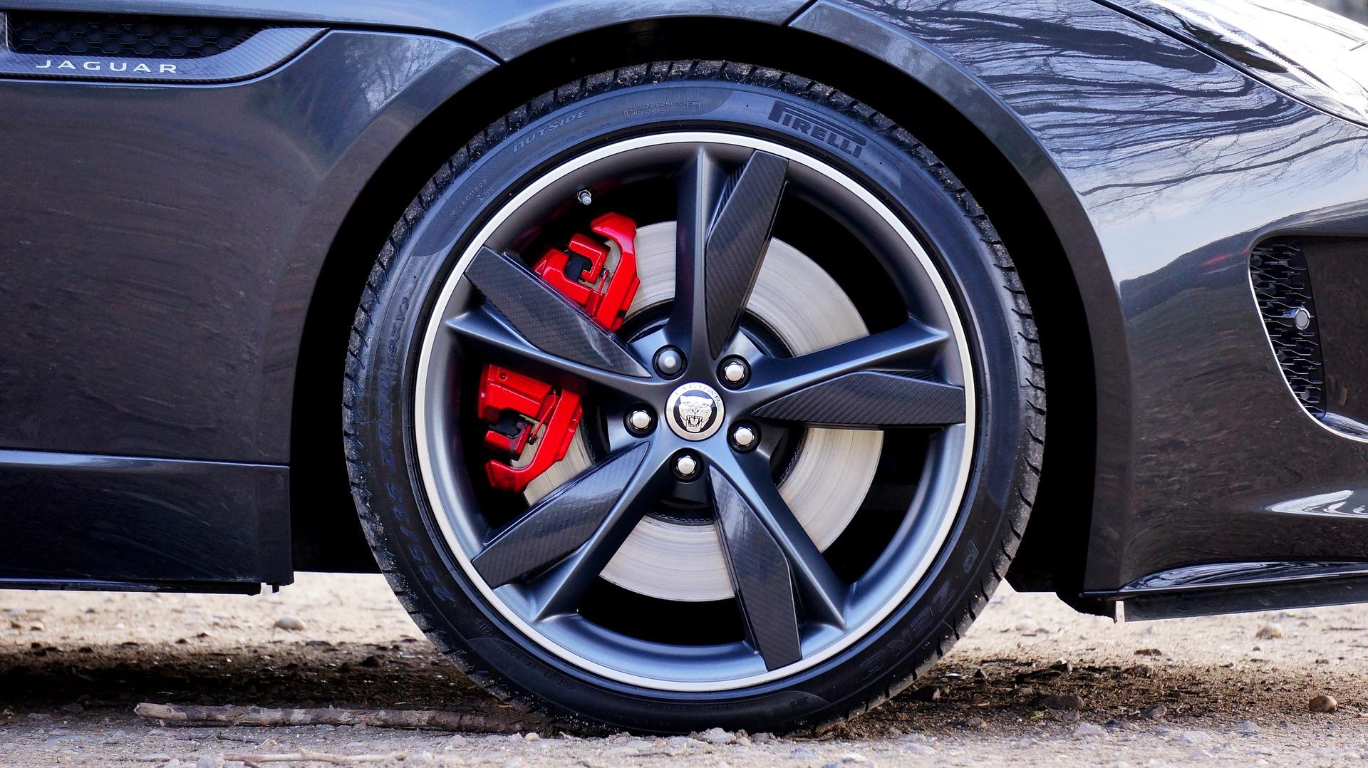 closeup of a Jaguar F-Type tire