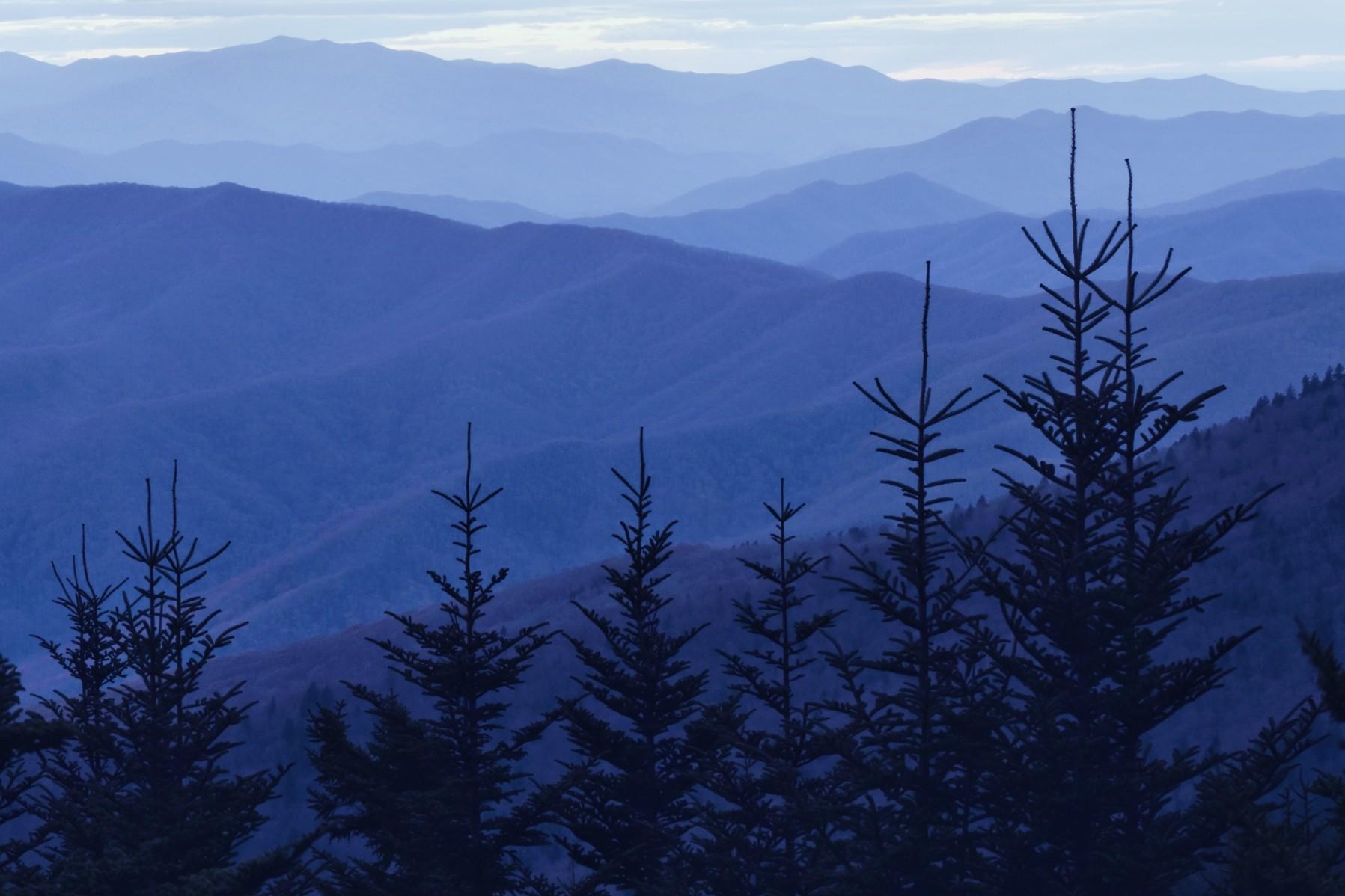 The view of the Great Smoky Mountains National Park in Tennessee.