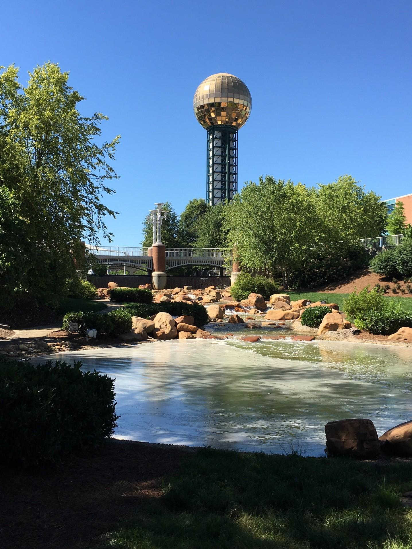 View of the Knoxville Sunsphere from a park.