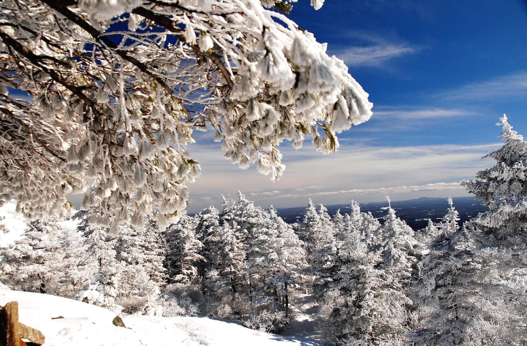View from a snowy mountain near White Mountains.