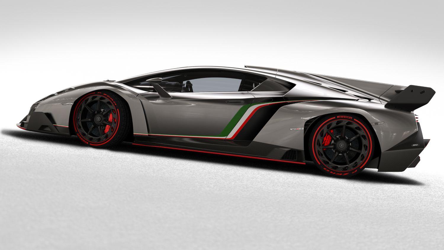 The Lamborghini Veneno, with its sharp edges and sleek body, is every bit a car made for the track. 