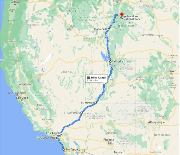 San Diego to Yellowstone Route