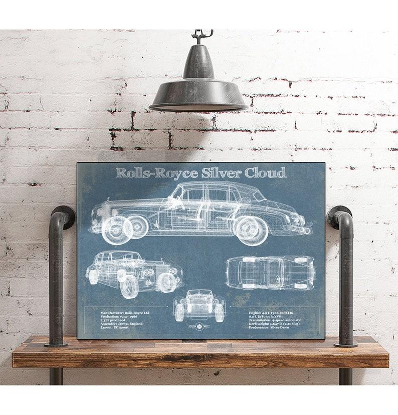 Rolls-Royce Silver Cloud vintage blueprint auto print