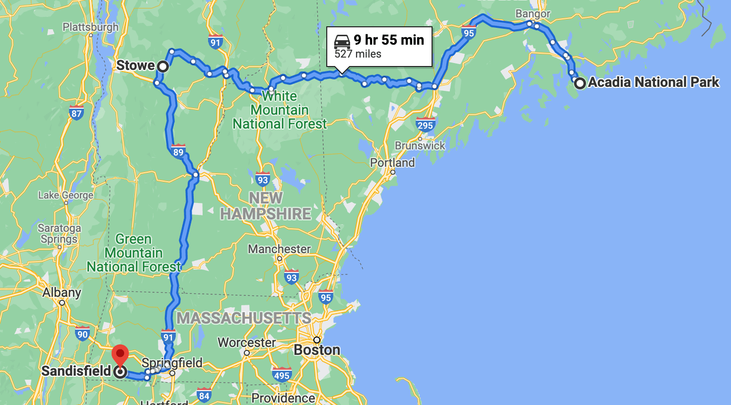 Acadia, ME to Sandisfield, MA