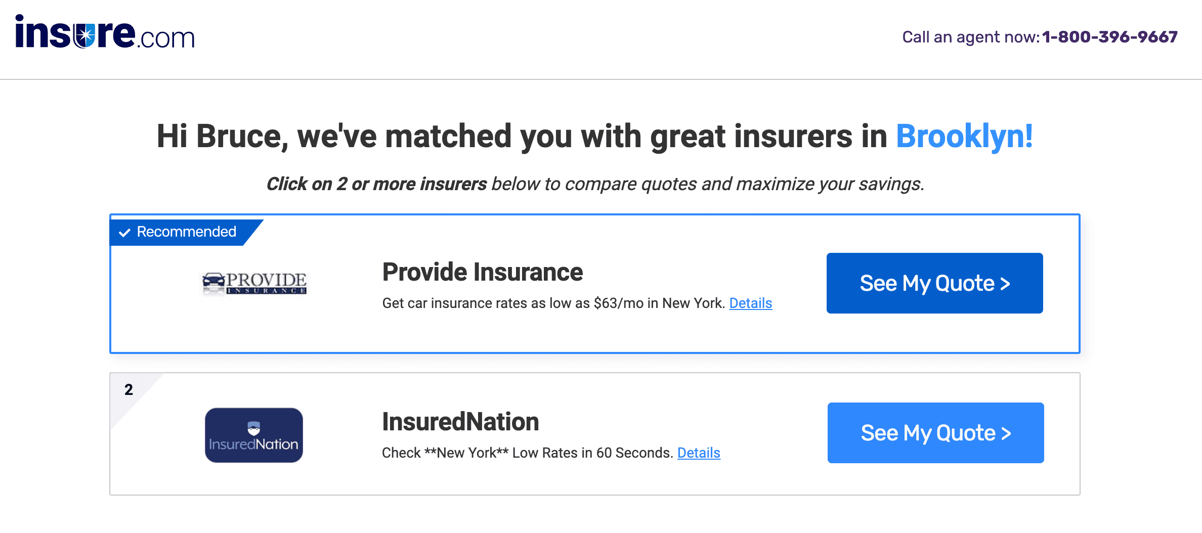 Otto insurance article screenshot of quotes on insure.com from provide insurance and insurednation with no quotes